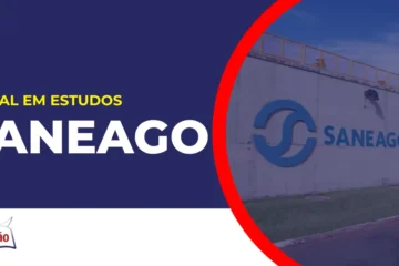 Imagem com fundo azul divulgando o Concurso Saneago