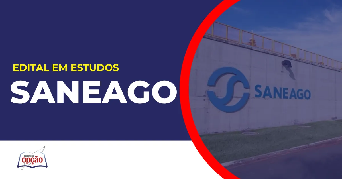 Imagem com fundo azul divulgando o Concurso Saneago