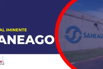 Imagem com fundo azul divulgando o Concurso Saneago