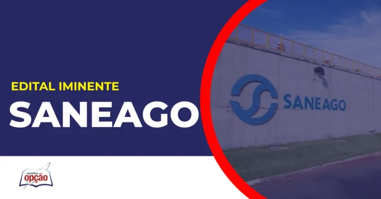 Imagem com fundo azul divulgando o Concurso Saneago