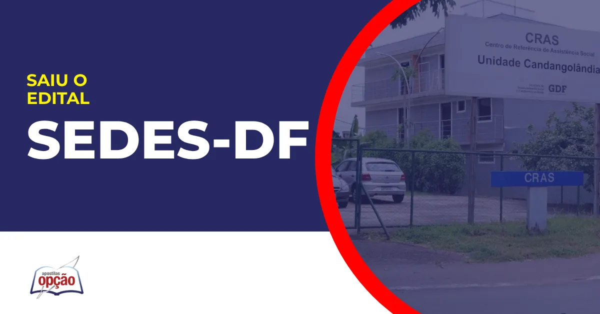 Imagem com fundo azul divulgando o Concurso Sedes DF 2026