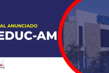 Imagem com fundo azul divulgando o Concurso Seduc AM