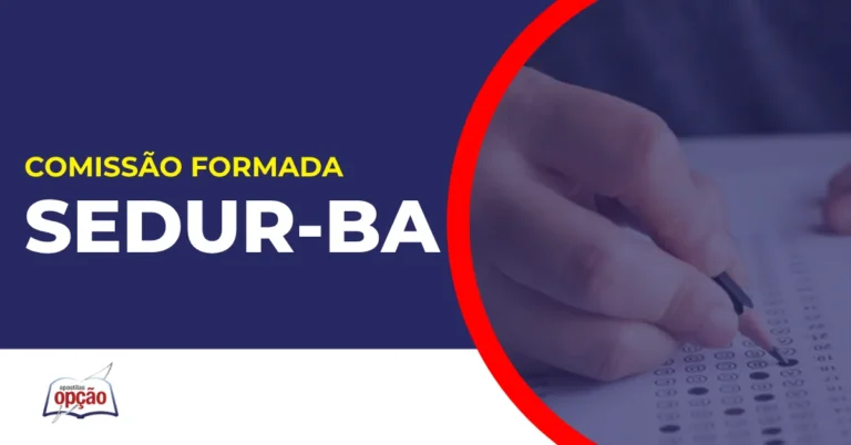 Imagem com fundo azul divulgando o Concurso Sedur BA