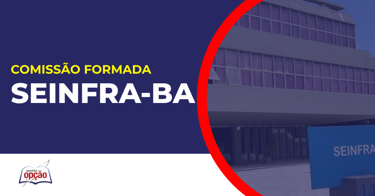 Imagem com fundo azul divulgando o Concurso Seinfra BA