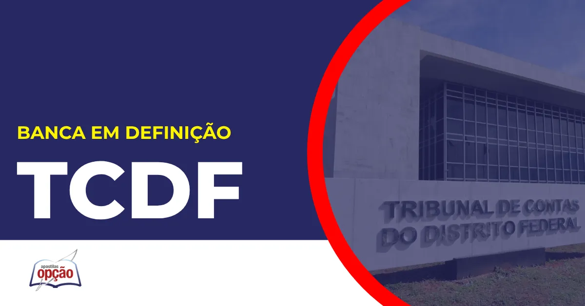 Imagem com fundo azul divulgando o Concurso TCDF
