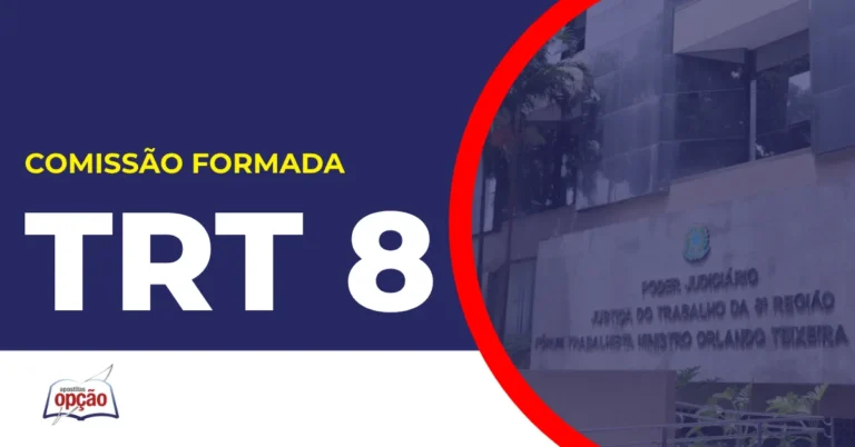 Imagem com fundo azul divulgando o Concurso TRT 8
