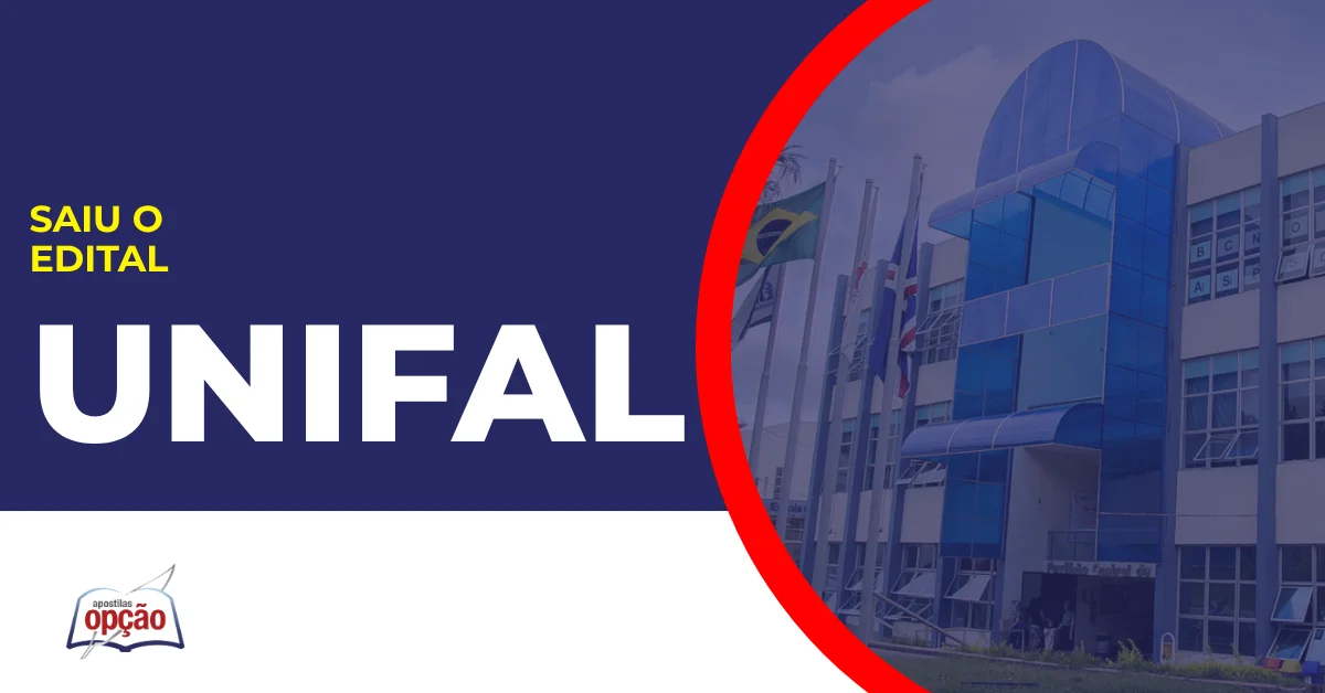 Imagem com fundo azul divulgando o Concurso Unifal