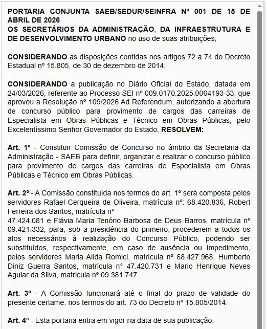 Comissão do Concurso SEDUR BA