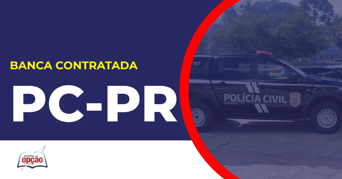 Imagem com fundo azul divulgando o Concurso PC PR 2026