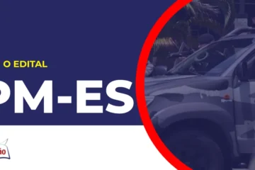 Imagem com fundo azul divulgando o Concurso PM ES 2026