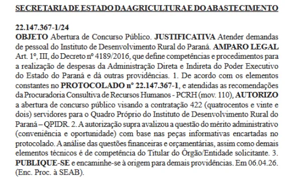 Diário Oficial Concurso IDR Paraná 