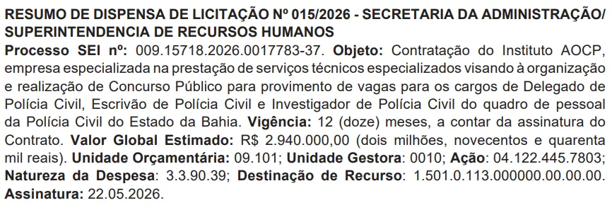 Concurso PC BA 2026: Banca contratada! Edital é iminente!
