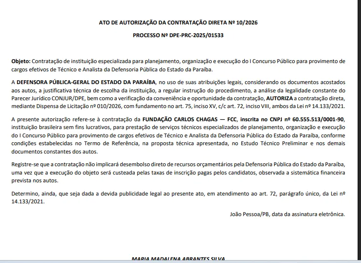 Concurso DPE PB: Banca definida! Edital em 2026!