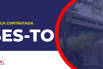 Imagem com fundo com azul divulgando o Concurso SES TO