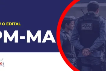 Imagem com fundo azul divulgando o Concurso PM MA 2026