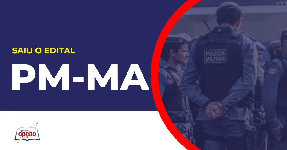 Imagem com fundo azul divulgando o Concurso PM MA 2026