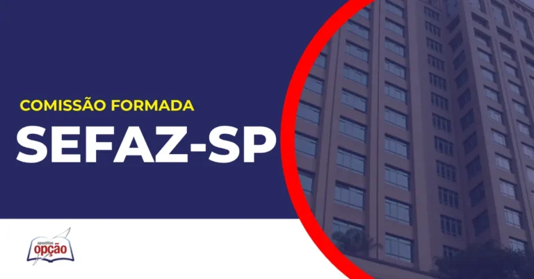 Imagem com fundo azul divulgando o Concurso Sefaz SP