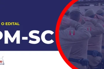 Imagem com fundo azul divulgando o Concurso PM SC