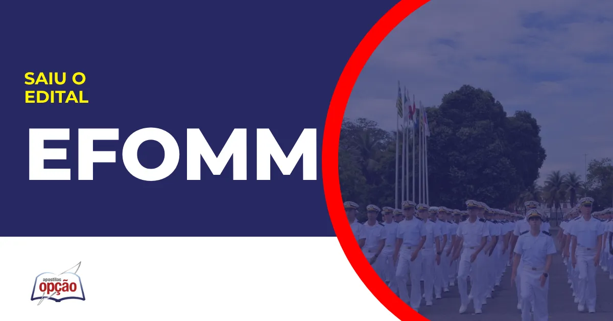 Imagem com fundo azul divulgando o Concurso Marinha Mercante: EFOMM