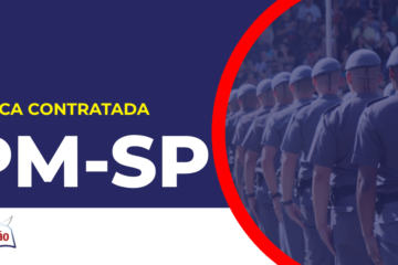 Imagem com fundo azul divulgando o Concurso PM SP Oficial