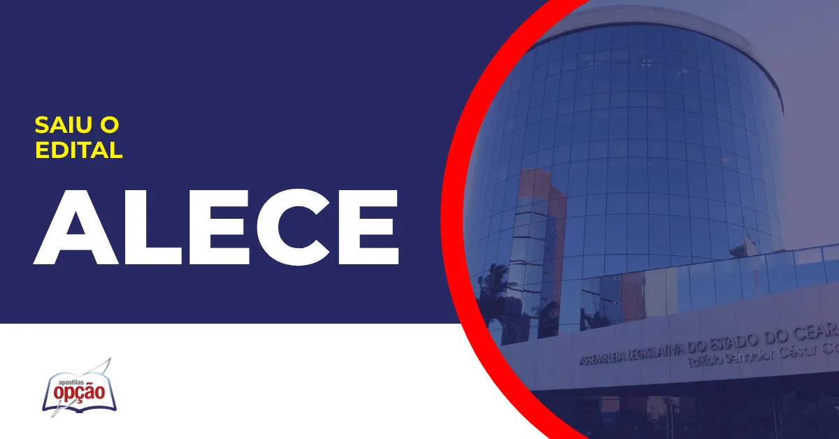 Imagem com fundo azul divulgando o Concurso Alece