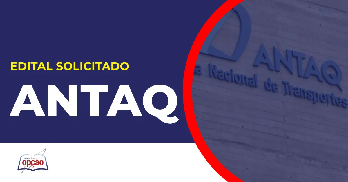 Imagem com fundo azul divulgando o Concurso Antaq