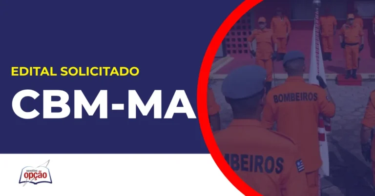 Imagem com fundo azul divulgando o Concurso Bombeiros MA