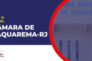 Imagem com fundo azul divulgando o Concurso Câmara de Saquarema RJ