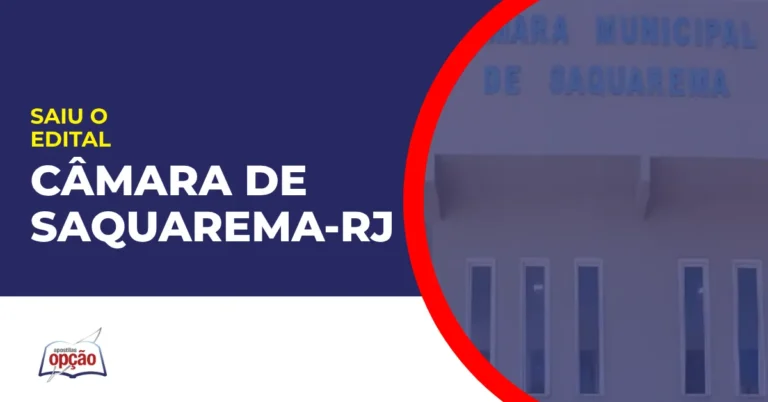 Imagem com fundo azul divulgando o Concurso Câmara de Saquarema RJ