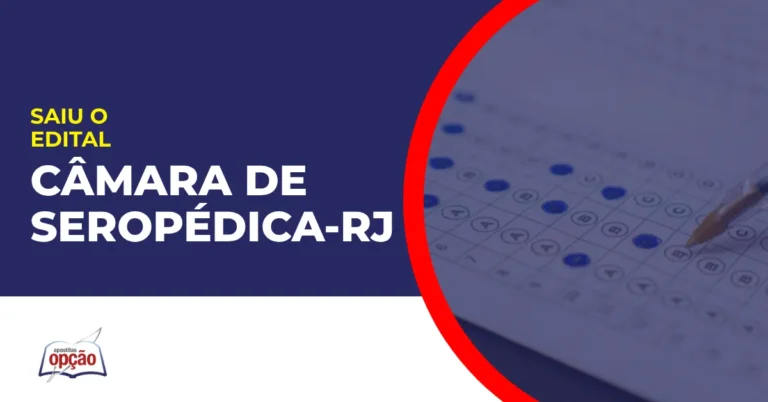 Imagem com fundo azul divulgando o Concurso Câmara de Seropédica RJ