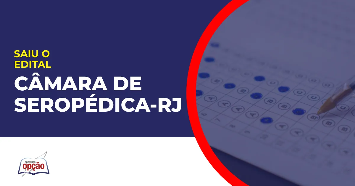 Imagem com fundo azul divulgando o Concurso Câmara de Seropédica RJ