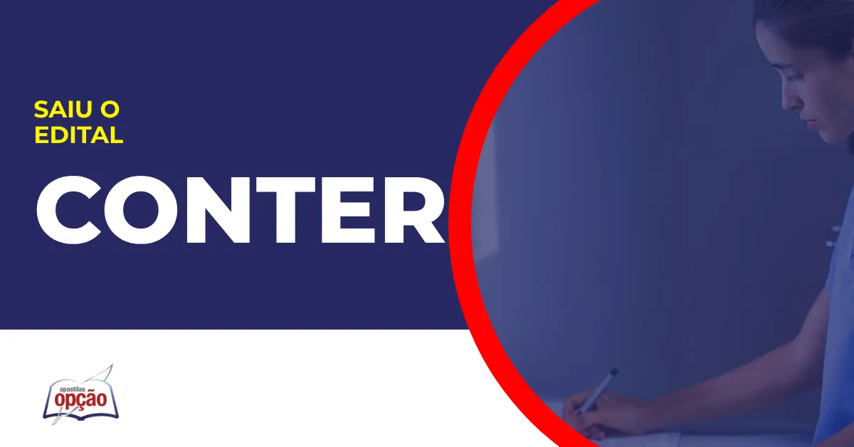 Imagem com fundo azul divulgando o Concurso Conter 2026