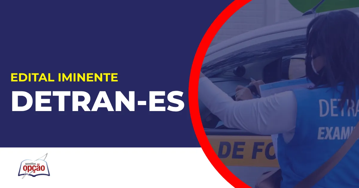 Imagem com fundo azul divulgando o Concurso Detran ES