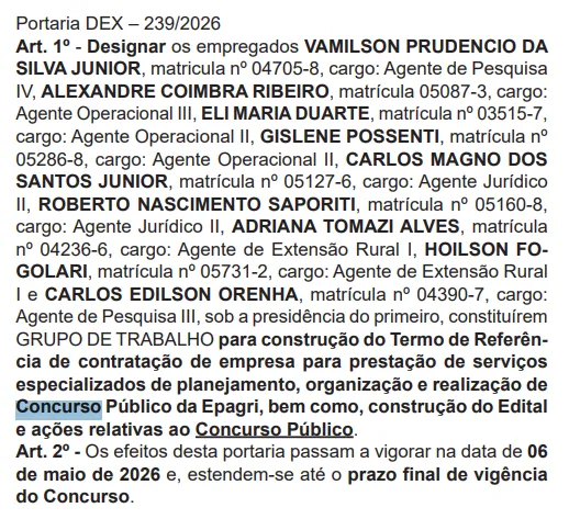 Concurso Epagri SC: Comissão formada!