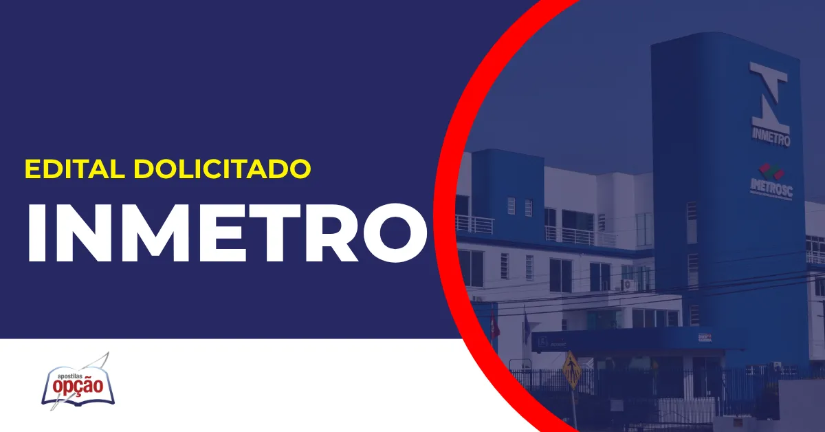 Imagem com fundo azul divulgando o Concurso Inmetro