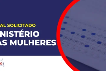 Imagem com fundo azul divulgando o Concurso Ministério das Mulheres