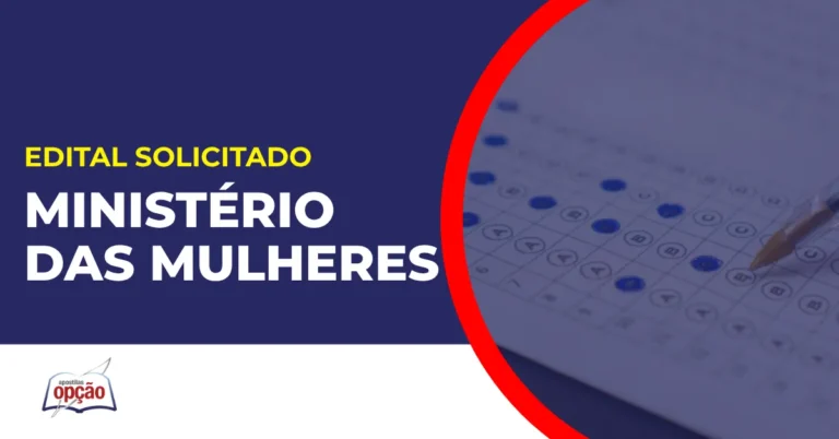 Imagem com fundo azul divulgando o Concurso Ministério das Mulheres