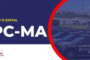 Imagem com fundo azul divulgando o Concurso PC MA 2026