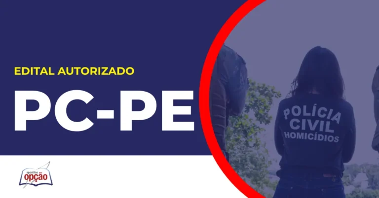 Imagem com fundo azul divulgando o Concurso PC PE 2026