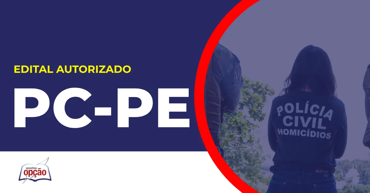 Imagem com fundo azul divulgando o Concurso PC PE 2026