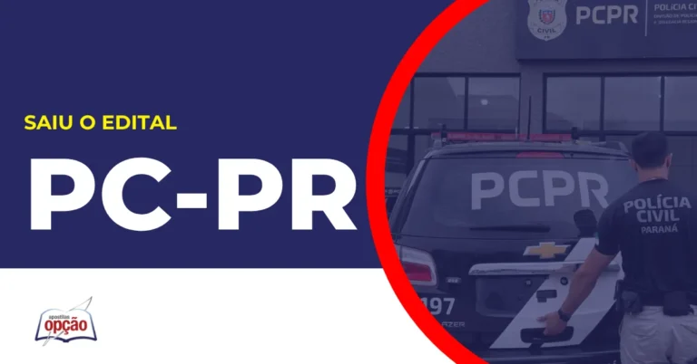 Imagem com fundo azul divulgando o Concurso PC PR 2026