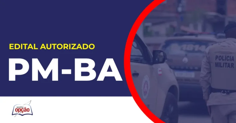 Imagem com fundo azul divulgando o Concurso PM BA 2026