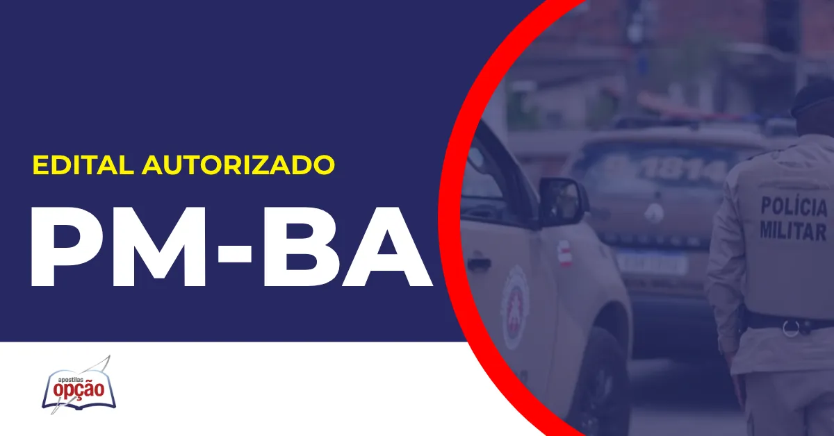 Imagem com fundo azul divulgando o Concurso PM BA 2026