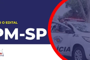 Imagem com fundo azul divulgando o Concurso PM SP Soldado