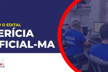 Imagem com fundo azul divulgando o Concurso Perícia Oficial MA