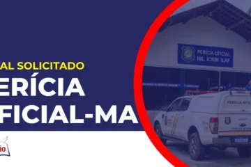 Imagem com fundo azul divulgando o Concurso Perícia Oficial MA