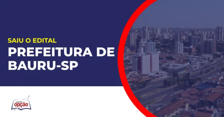 Imagem com fundo azul divulgando o Concurso Prefeitura de Bauru SP
