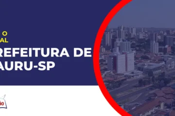 Imagem com fundo azul divulgando o Concurso Prefeitura de Bauru SP