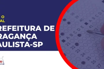 Imagem com fundo azul divulgando o Concurso Prefeitura de Bragança Paulista SP