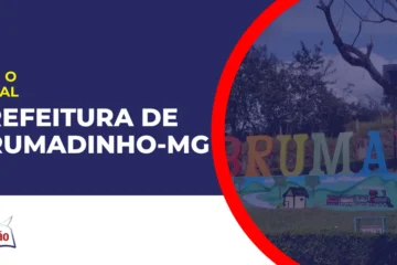 Imagem com fundo azul divulgando o Concurso Prefeitura de Brumadinho